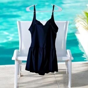 SEA & SAND Swim Dress Black NWT Size 24W Skirted Look